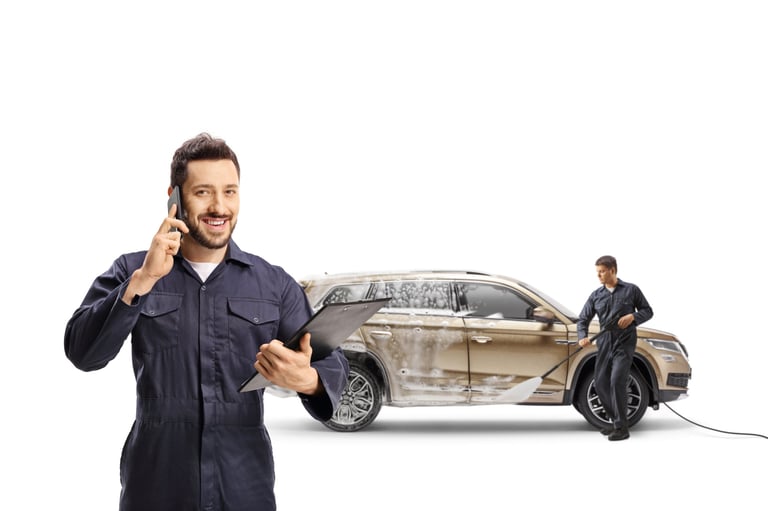 Mobile car washing service on the street
